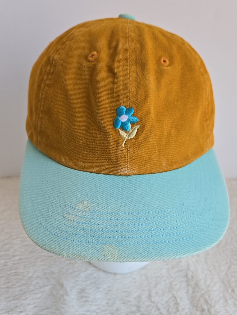 Golf Wang Mustard Canvas / Light Blue Flower 6-Panel Cap - Made in USA